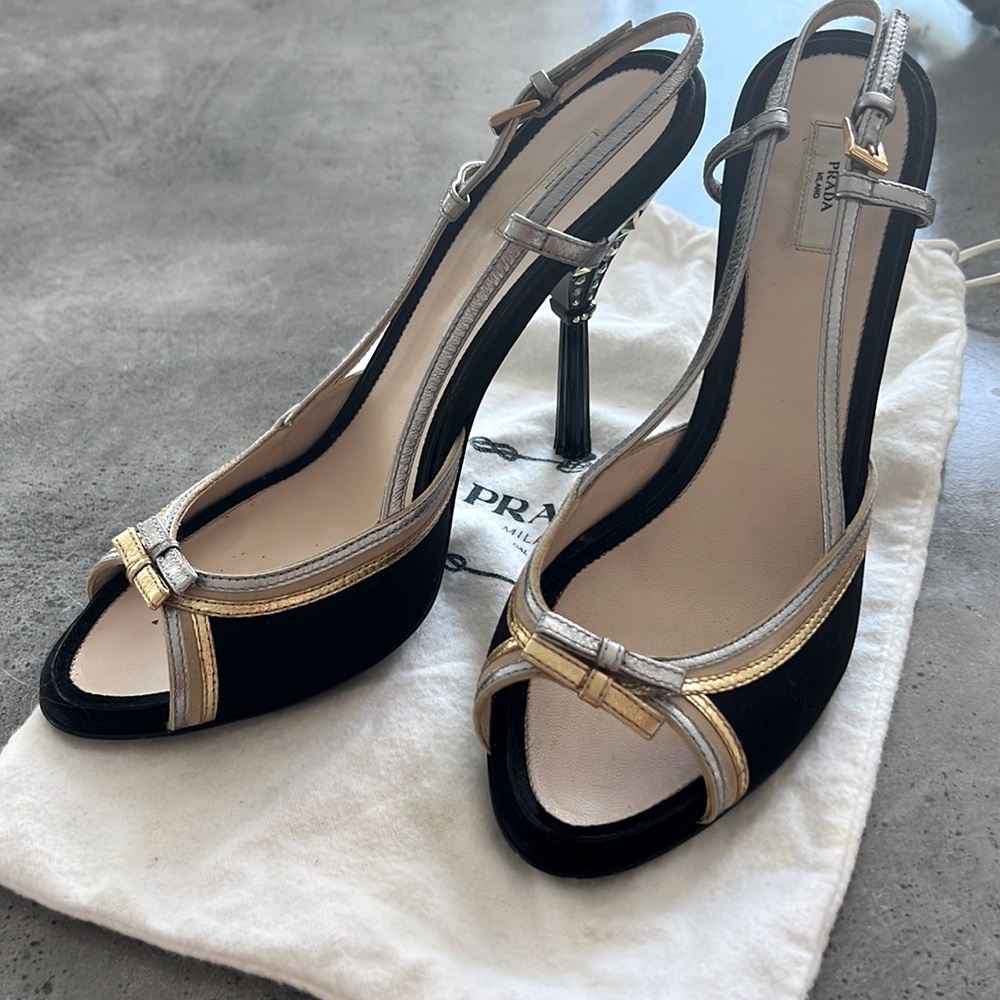 Prada Camoscio Peep-Toe Crystal Embellished heel suede with original dust bag